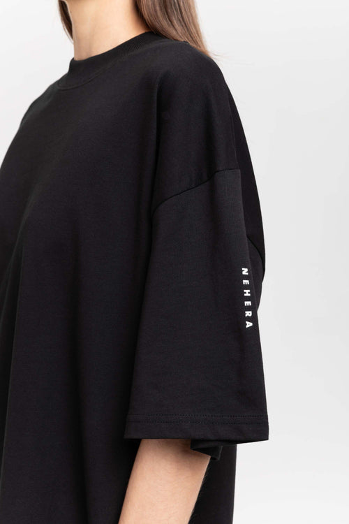 'LOGO SLEEVE' Black cotton boxy fit t-shirt