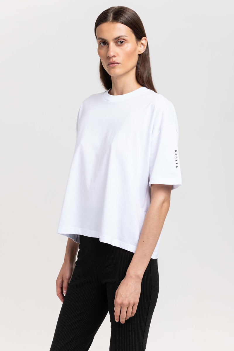 'LOGO SLEEVE' White cotton boxy fit t-shirt