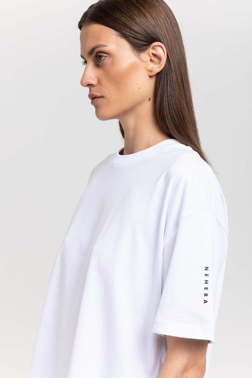'LOGO SLEEVE' White cotton boxy fit t-shirt