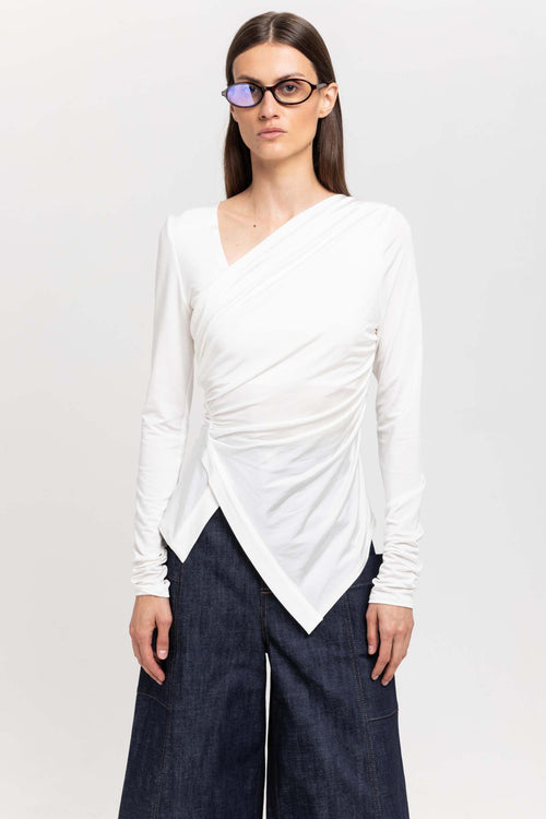 Off white acetate jersey asymmetric ruched top