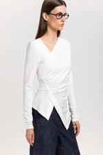 Off white acetate jersey asymmetric ruched top