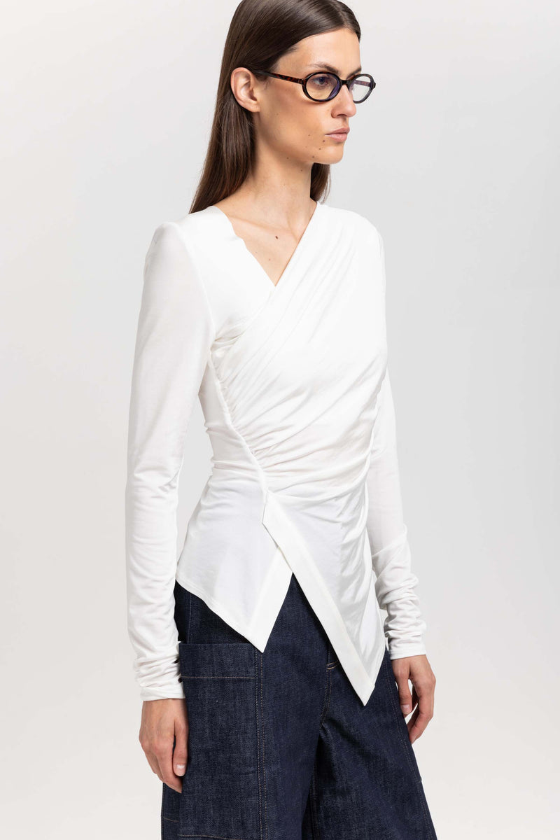 Off white acetate jersey asymmetric ruched top