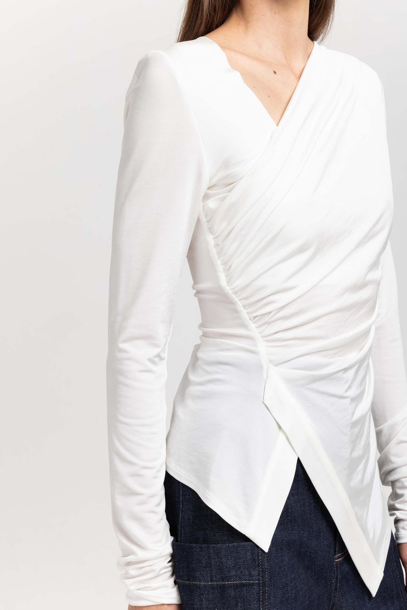 Off white acetate jersey asymmetric ruched top