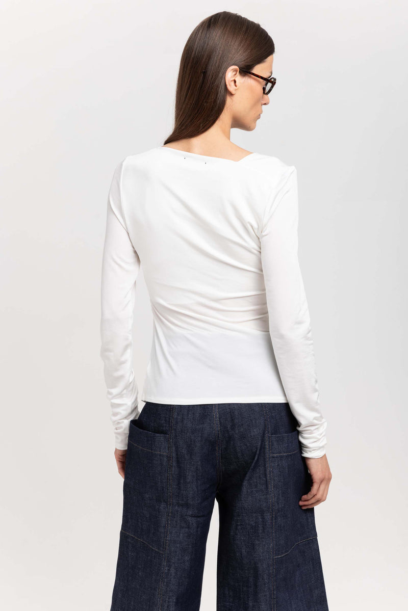 Off white acetate jersey asymmetric ruched top