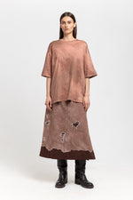 GONOE Brown denim distressed skirt