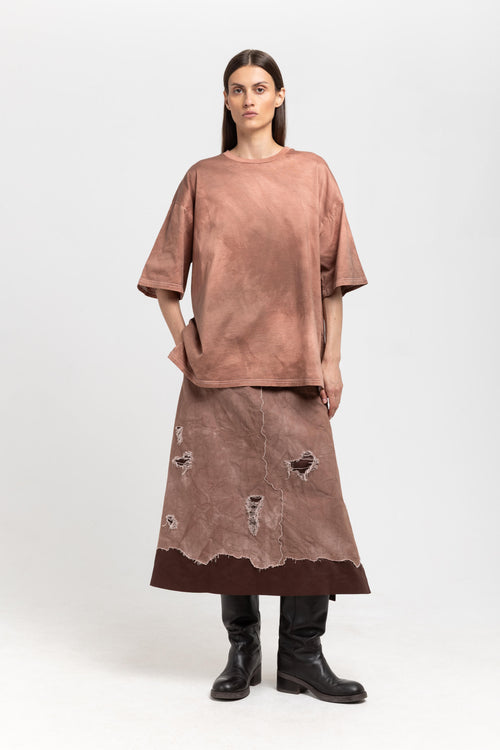 GONOE Brown denim distressed skirt
