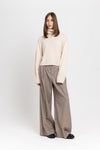 Grey beige light wool twill high waisted wide pants