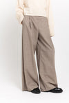 Grey beige light wool twill high waisted wide pants