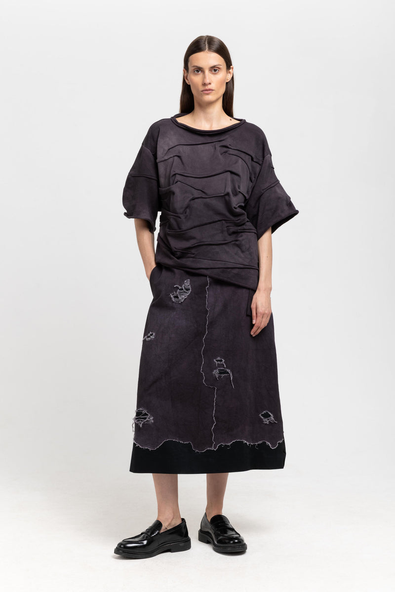 GONOE Anthracite denim distressed skirt