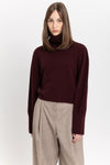 Wine red cashmere boxy cropped turtleneck