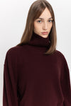 Wine red cashmere boxy cropped turtleneck