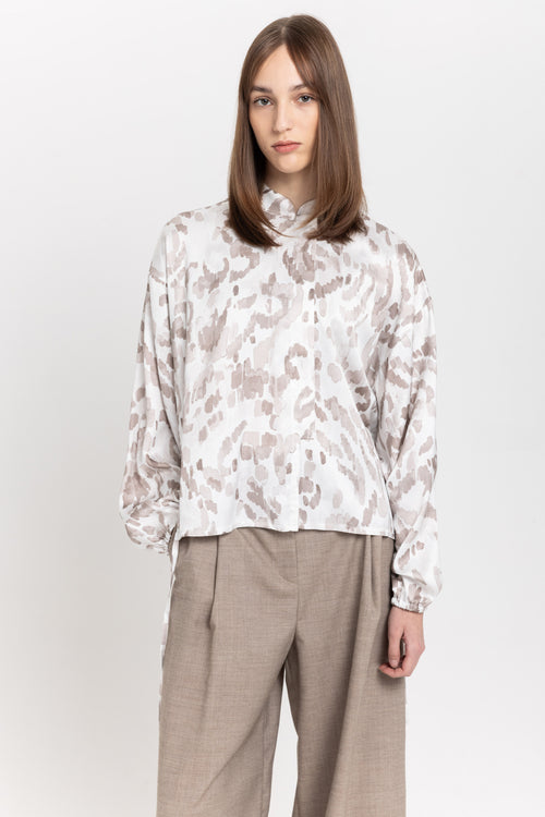 Taupe watercolor print voluminous blouse