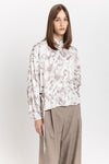 Taupe watercolor print voluminous blouse