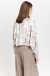 Taupe watercolor print voluminous blouse