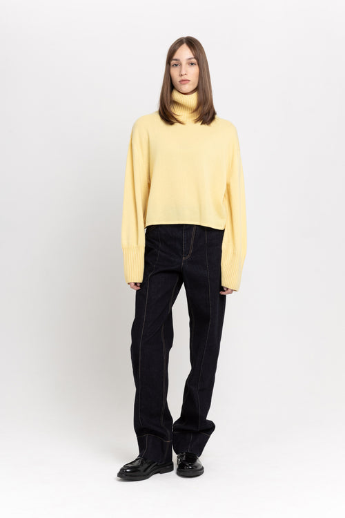 Dark blue thick cotton denim straight leg jeans - high waist