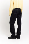 Dark blue thick cotton denim straight leg jeans - high waist