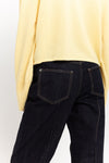 Dark blue thick cotton denim straight leg jeans - high waist