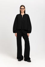 Black with grey striped viscose soft bomber