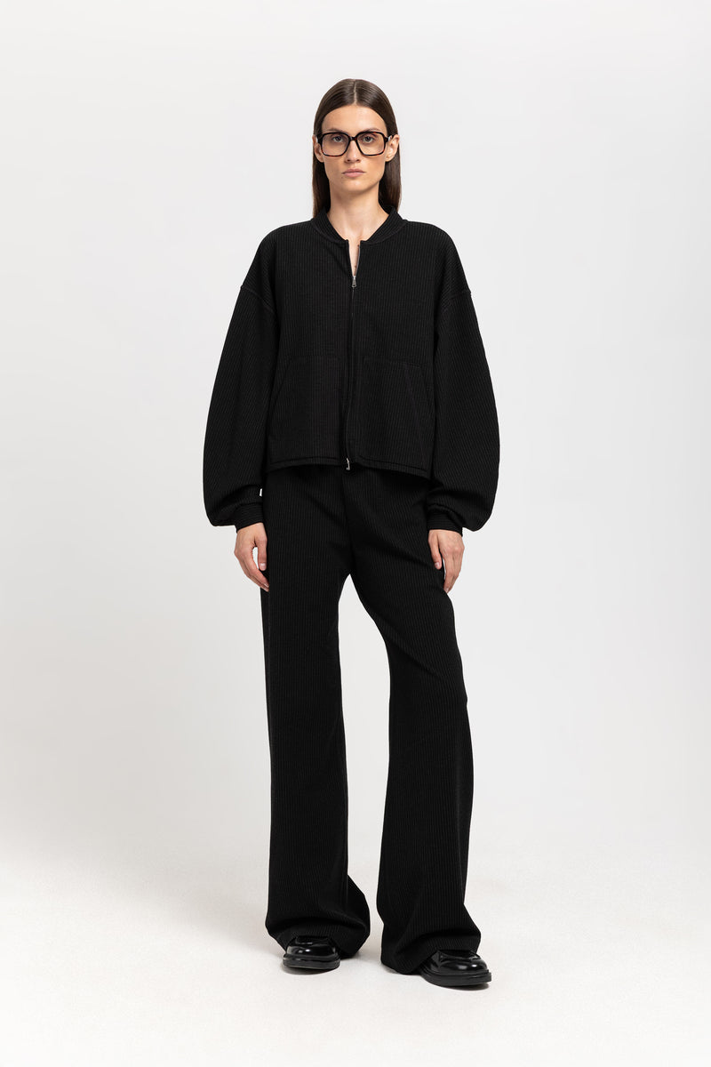Black with grey striped viscose soft bomber