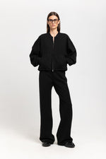 Black with grey striped viscose soft bomber