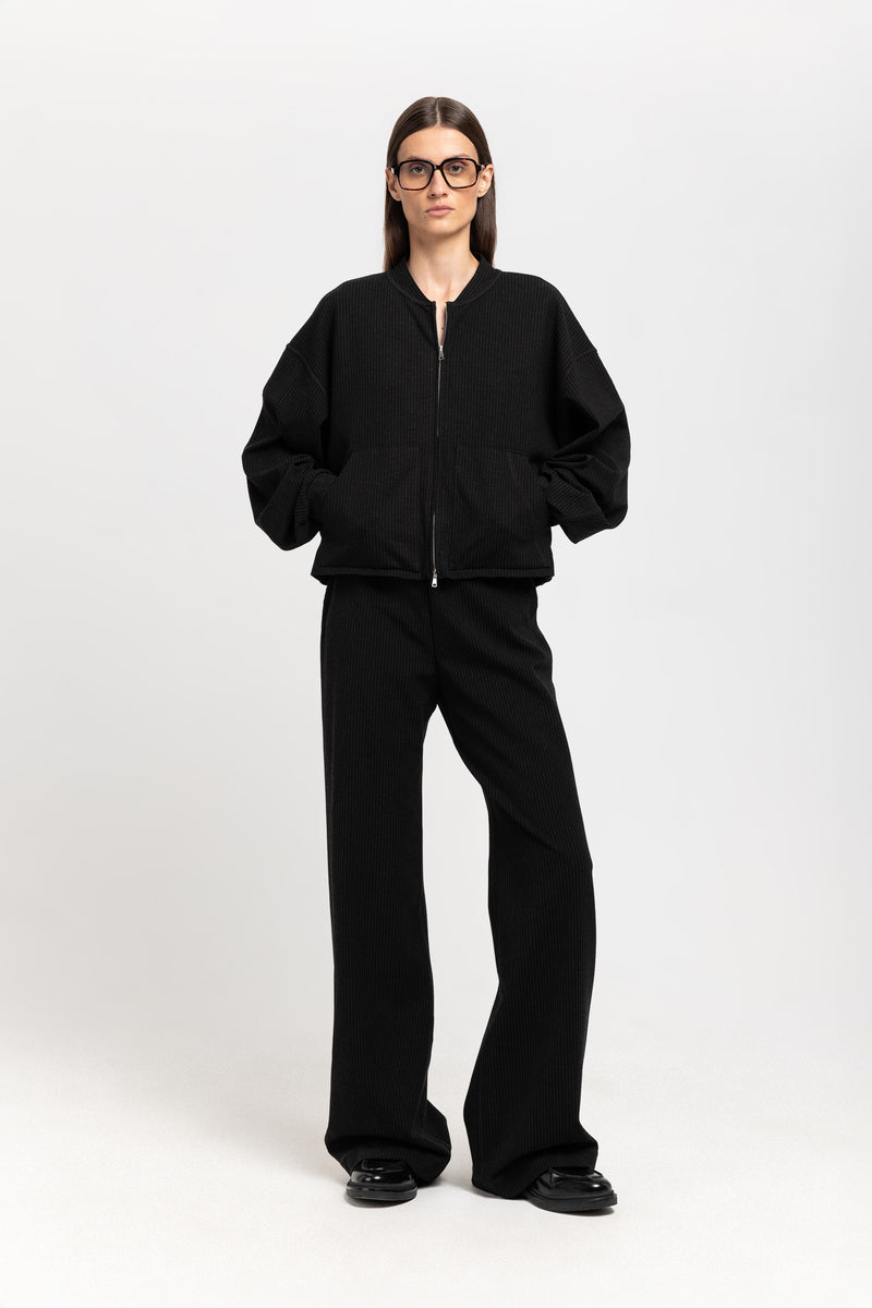 Black with grey striped viscose soft bomber