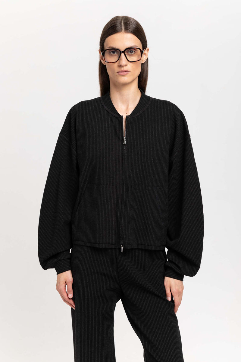 Black with grey striped viscose soft bomber