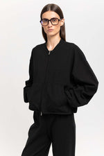 Black with grey striped viscose soft bomber