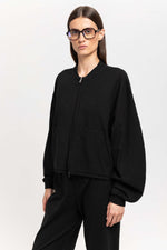 Black with grey striped viscose soft bomber