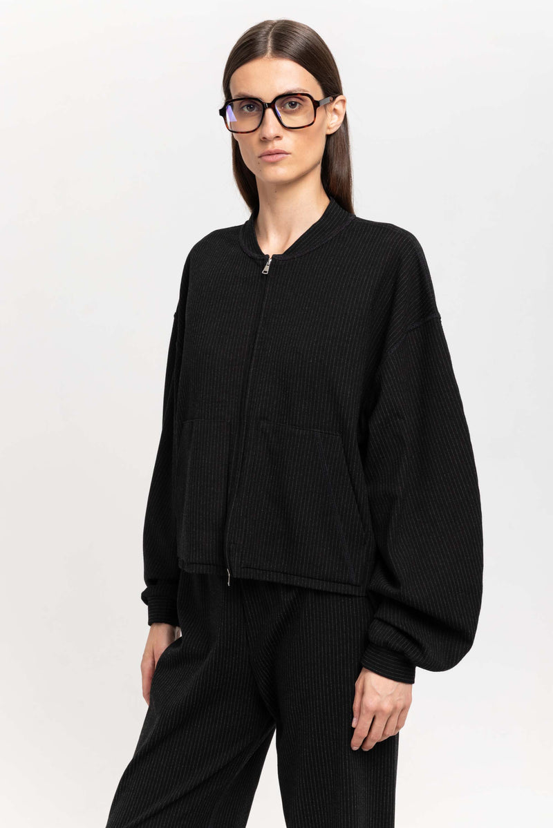 Black with grey striped viscose soft bomber