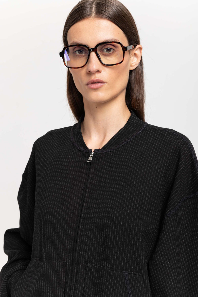 Black with grey striped viscose soft bomber