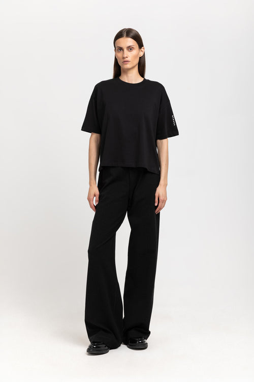 Black with grey striped bistretch viscose relaxed pants