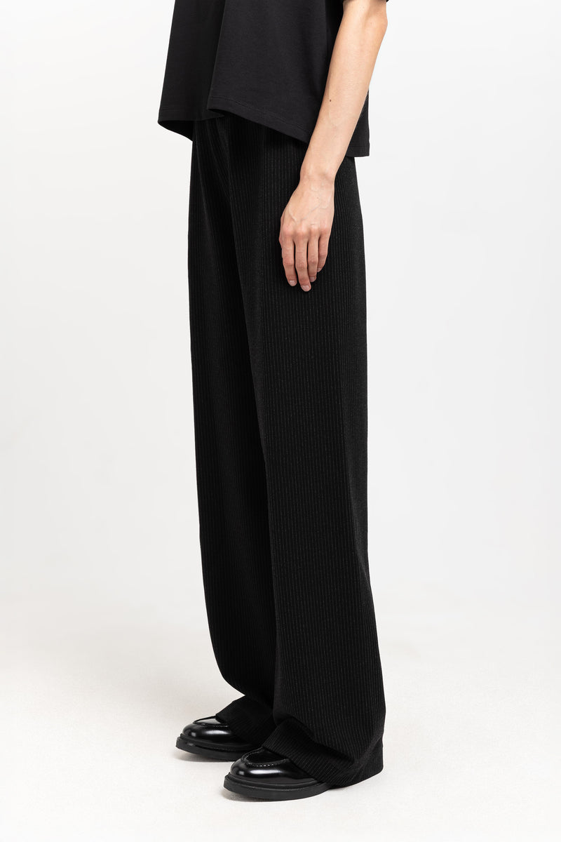 Black with grey striped bistretch viscose relaxed pants