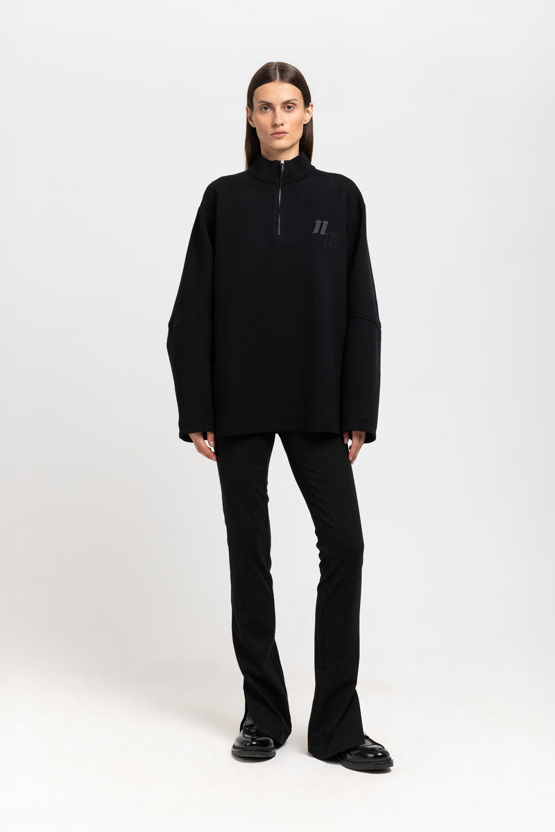 Black doubleface cotton oversized sweatshirt