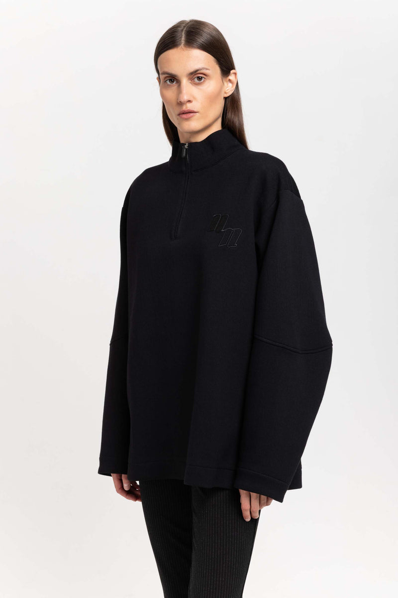Black doubleface cotton oversized sweatshirt