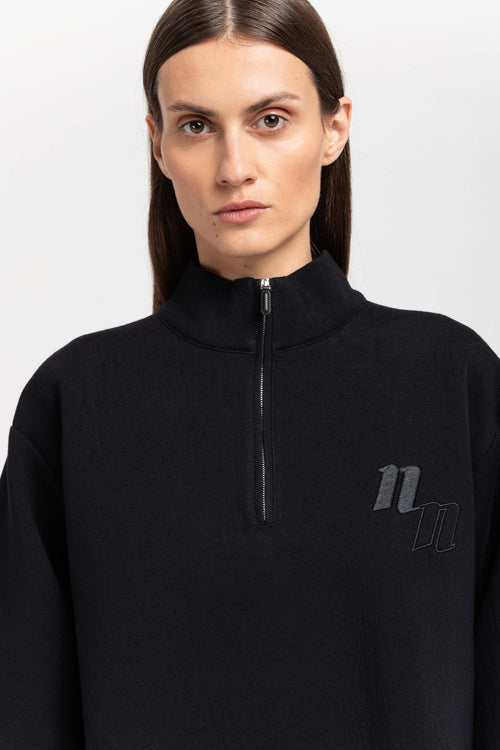 Black doubleface cotton oversized sweatshirt