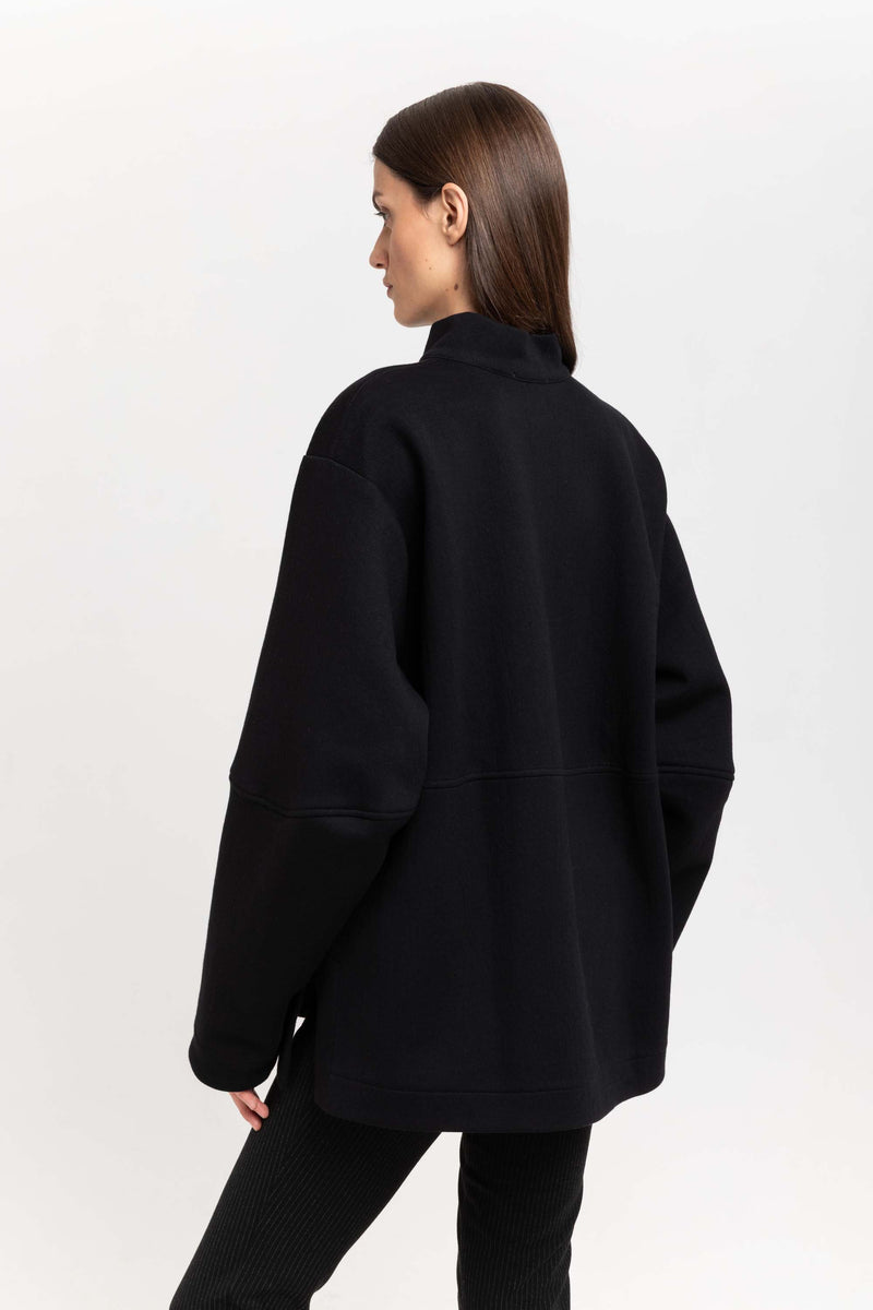 Black doubleface cotton oversized sweatshirt