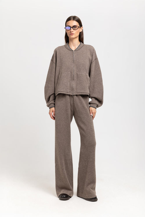 Grey beige technical wool jersey soft bomber