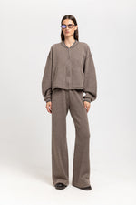 Grey beige technical wool jersey relaxed pants