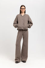Grey beige technical wool jersey relaxed pants