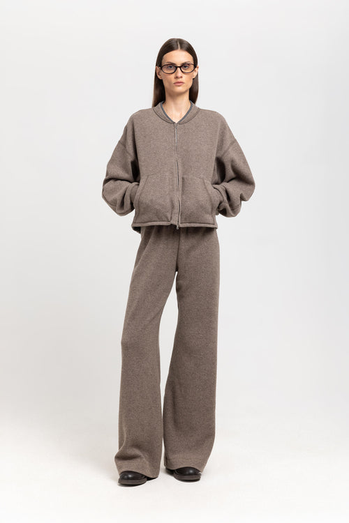 Grey beige technical wool jersey relaxed pants