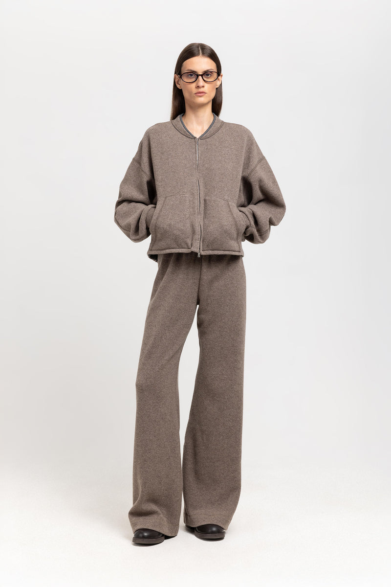 Grey beige technical wool jersey relaxed pants
