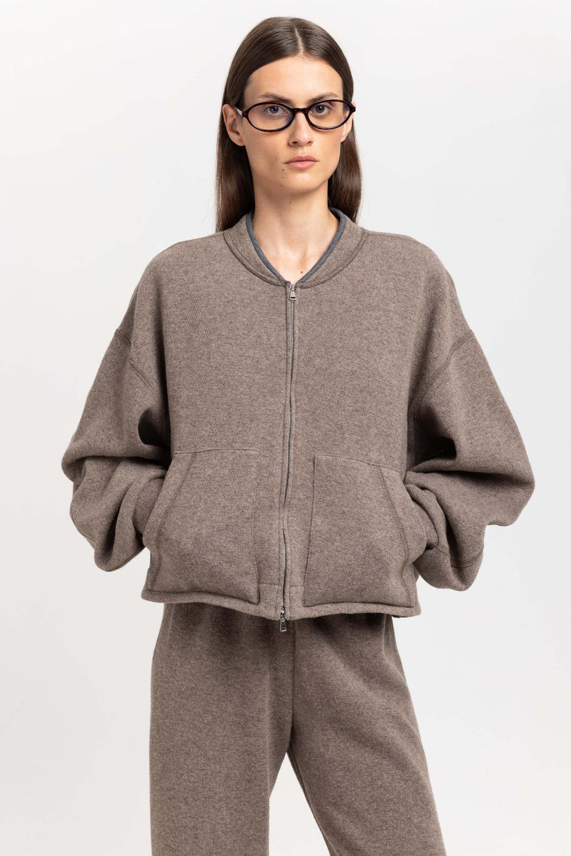 Grey beige technical wool jersey soft bomber