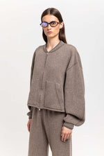 Grey beige technical wool jersey soft bomber