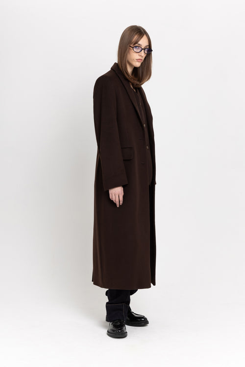 Dark chocolate wool cashmere blend tailored coat