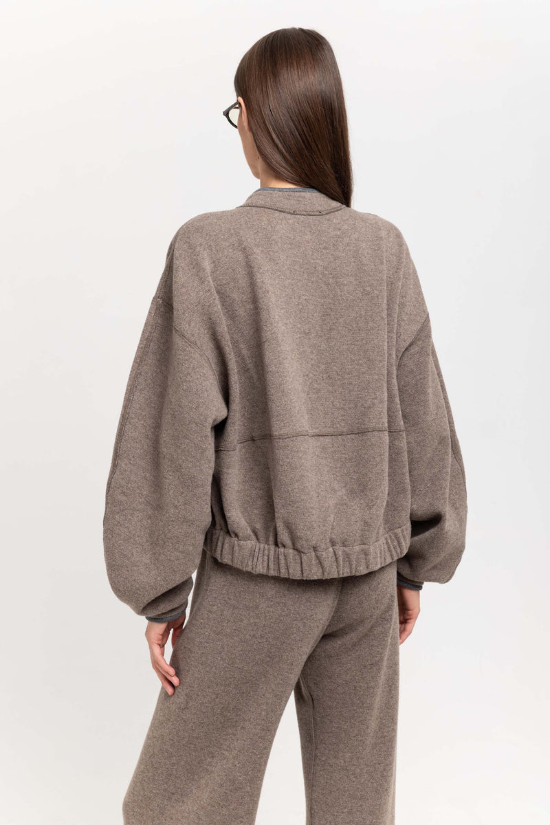 Grey beige technical wool jersey soft bomber