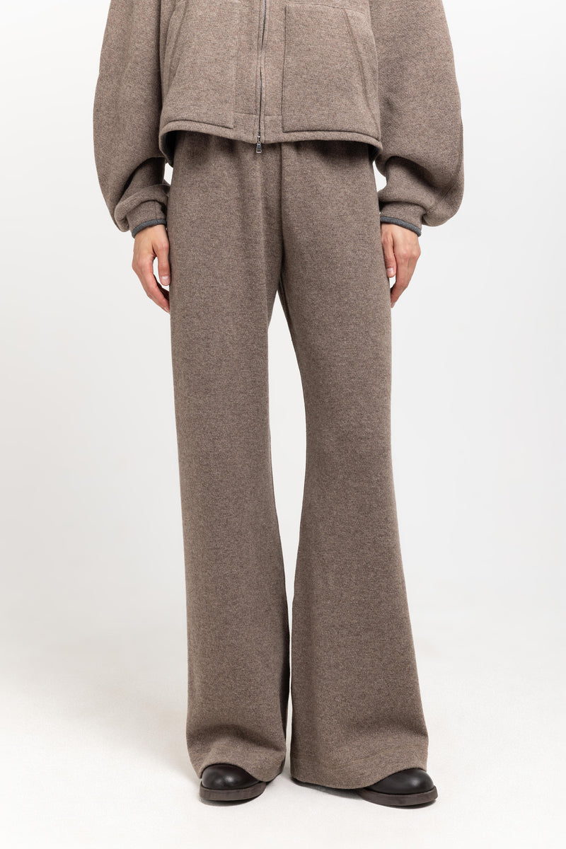 Grey beige technical wool jersey relaxed pants