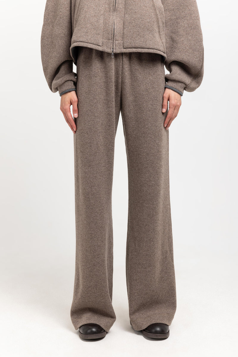 Grey beige technical wool jersey relaxed pants