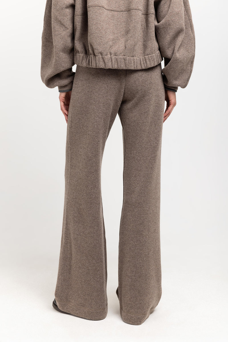 Grey beige technical wool jersey relaxed pants