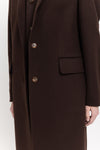 Dark chocolate wool cashmere blend tailored coat