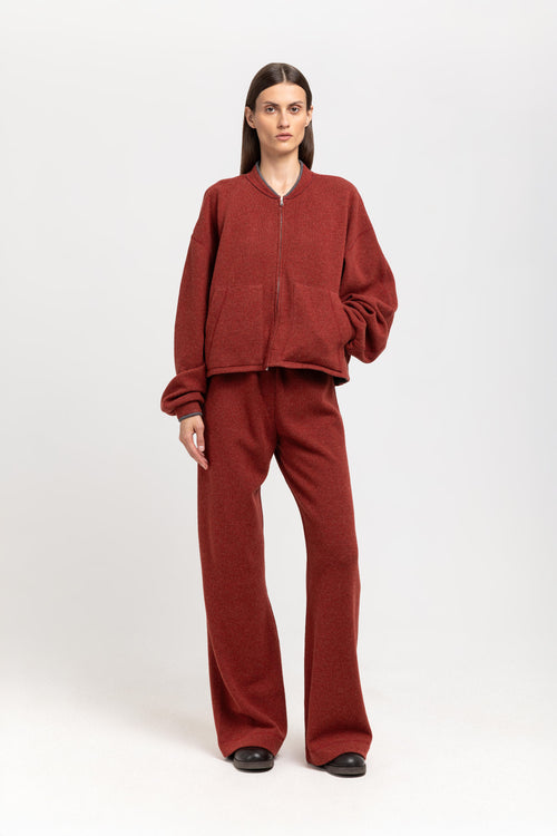 Dark brick technical wool jersey relaxed pants